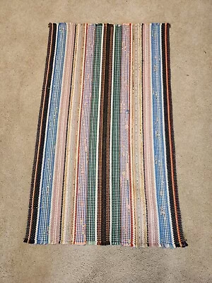Vintage 1950s-60s Nylon Loom Woven Multi-colored Rag Rug Mat With Fringe 40x24” • $19.99