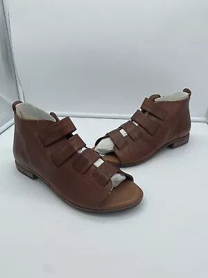 New Miz Mooz Womens Dewdrop Leather Side-Zip Sandals Brandy Sz EU 42 US 10.5-11 • $67.99