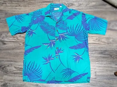 L.L. Bean Button Front Shirt Women's Large L Blue Turquoise Palm Trees • $4.99