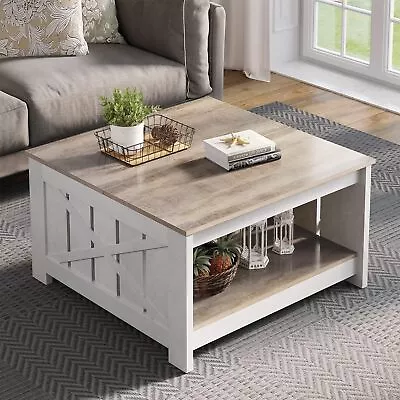 Coffee Table Farmhouse Coffee Table With Storage Rustic Wood Cocktail Table • $103.49