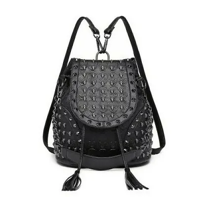 £23.99 • Buy Miss Lulu Skull Studded Backpack Shoulder Bag, Colour Black