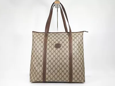 Gucci Vintage Tote Bag Shoulder Brown PVC GG Supreme Authentic • $218.99