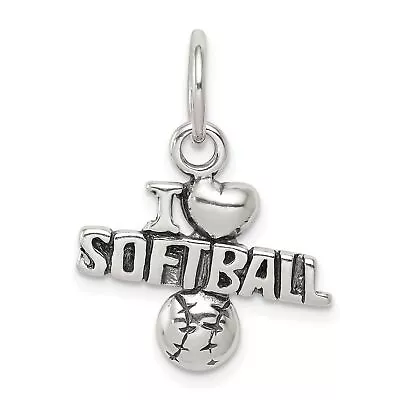 Sterling Silver I Love Softball Charm & 18  Chain Jewerly 21.3mm X 18.2mm • $28.31