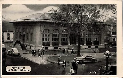 La Porte Indiana~Busy City Street Birdseye~Traffic Light~Post Office~1948 B&W PC • $8.01