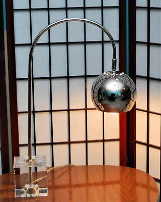Vintage Modernist Chrome Eyeball Lamp Clear Lucite Cube Base Gooseneck Arc • $250