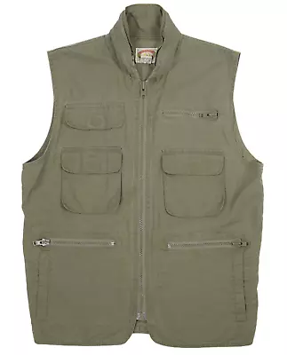 Banana Republic Mens Cargo Safari Vest Size M Olive Drab 100% Cotton Zip Hooded • $52.99