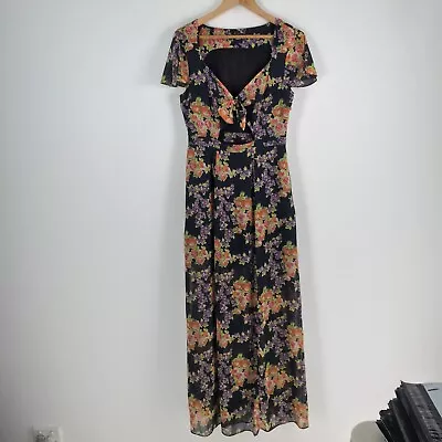Asos Womens Maxi Dress Size 12 Black Floral Short Sleeve Vneck 049017 • $19.96