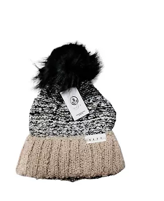 NEFF Adult Women's Black/Cream Pom Pom Folded Knitted Beanie • £14.47