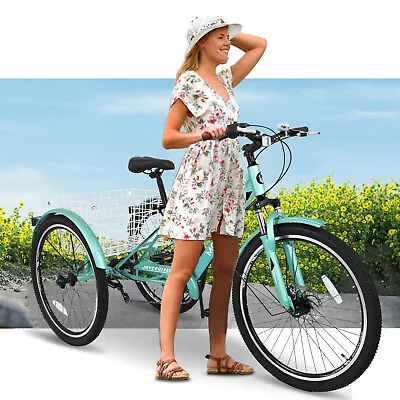 H&ZT Adult 7 Speed Mountain Trike Bike Bicycle 3 Wheels Mountain Bicycle& Basket • $314.99