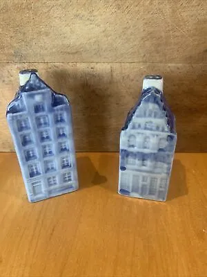 £9.99 • Buy Hand Painted Dutch Delft Blue Ceramic Town House Salt & Pepper Pots Cruet Set