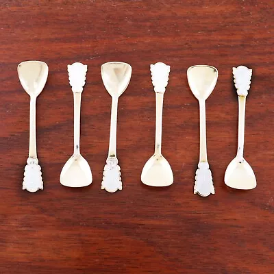 6 Magnus Aase Norwegian Mid-century Modern 925s Gilt & White Enamel Salt Spoons • $169.50