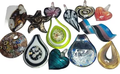 Lot Of 13 Glass Murano Colorful Pendants With Silvertone 29  Chain • $29.99