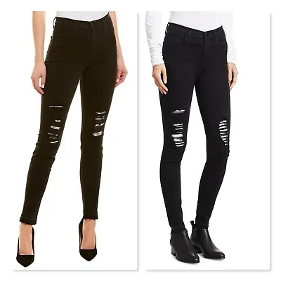 J Brand Maria High Rise Skinny Jeans Black Temple Silver Women 28 Metallic Patch • $28.80