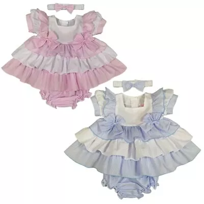 Baby Girl Dress Headband Pants BOWS Frilly Spanish Style • £10.50