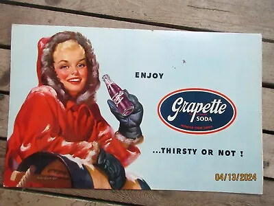 1940's VINTAGE ENJOY GRAPETTE SODA ADV. CARDBOARD SIGN GRAPE SODA HTF LARGE RARE • $101