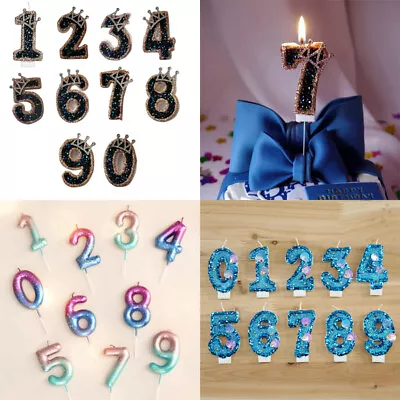 GLITTER NUMBER CANDLES - Birthday Party Cake Candles All Ages Colour Numeral 0-9 • $7.83