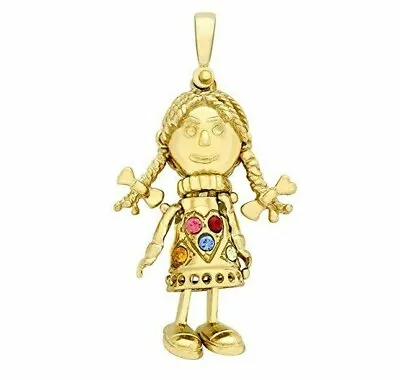 9ct Yellow Gold Multi-coloured CZ Articulated Rag Doll Charm Pendant  • £174.99