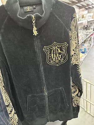 Christian Audigier Black Velvet Tattoo Sleeves Zip-Up Jacket XL Hoodie Ed Hardy • $90