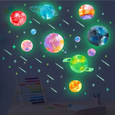 Glow In The Dark Luminous Stars Moon Planet Space Wall Stickers Decal Bedroom UK • £6.88