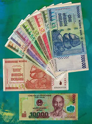 1 Million - 50 Billion Dollars Set Zimbabwe +10000 Dong Vietnam Currency VND COA • $33.99