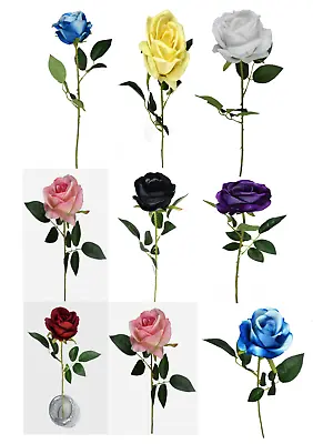 Artificial Single Rose Bud With Stem Silk Flowers Fake Bouquet Wedding PartyHome • £4.99