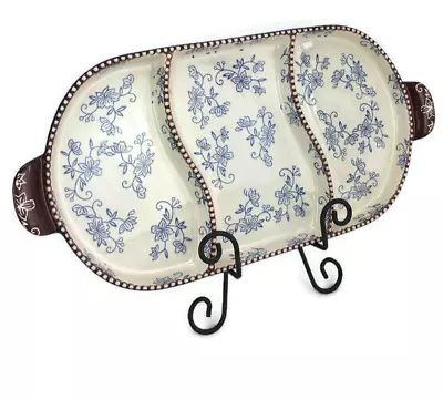 Temptations Oval Lid It Tray Divided Top Trivet Blue Floral Lace Squoval 4 Qt • £33.21