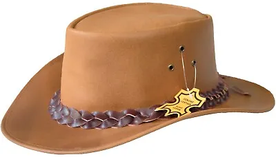 £16.95 • Buy Genuine Leather Hat Australian Bush Western Cowboy Style Brown Braid Vents New