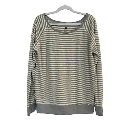 Pact Organic Cotton Top Womens Large Long Sleeve Boat Neck Striped Grey Neutral • $29.99