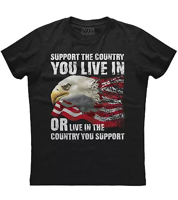 Mens Support The Country You Live In American Flag Patriotic T Shirt USA US • $17.95
