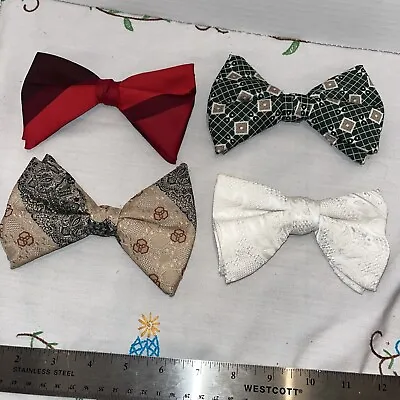 Lot Of 4 Vintage MCM Clip On Bow Ties Ormond Patterns Brown Navy White Red Prom • $14.80