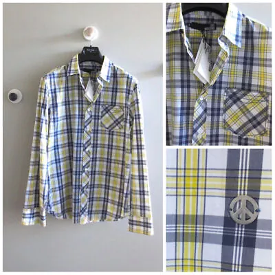 NWT LOVE MOSCHINO MEN'S PLAID CHECK BUTTON DOWN SHIRT Sz-M/L $188 • $48.99