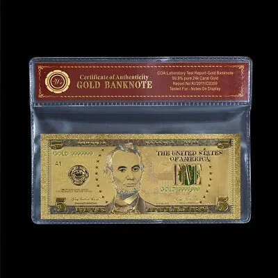 2009 $5 Five Dollar Bill Gold Foil Banknote With COA • $12.99