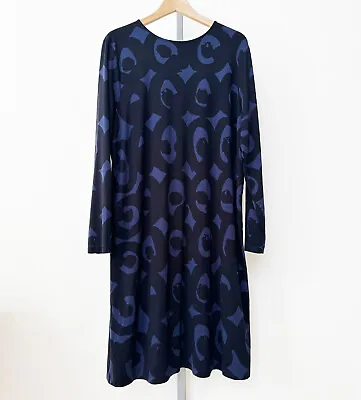 Marimekko HUUHKATTI KISSAPOLLO Cobalt Blue/Black Viscose Jersey A-Line Dress 3XL • $69.99