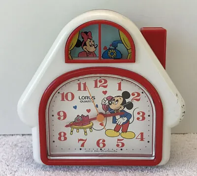 Vintage Walt Disney Mickey Mouse Wall Clock Lorus Quartz Japan Red White • $12.94