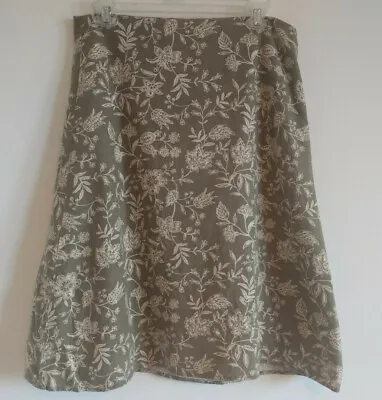 Eddie Bauer Green Floral Ivory Print Linen Blend Skirt Size 6    • $9.99