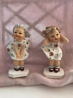 Set Of 2 Napco  Windy Days  Girl 5  Ceramic Figurine 1956 Hand Painted Japan • $20.50