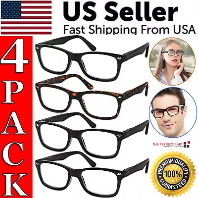Mens Womens Reading Glasses 4 Pairs Unisex Classic Retro Spring Hinge Readers • $9.89