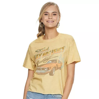 NWT Ford Juniors' Eat My Dust Mustang Vintage Style Tee T-Shirt Gold Yellow • $24.99