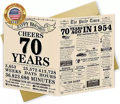 Vintage 70Th Birthday Gifts For Women Men Big Giant Bday Card For 70 Year Old M • $7.06