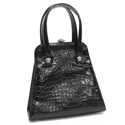 VERSACE Pouch Bag Hand Bag Black Leather S4f9 U01T • $360.22