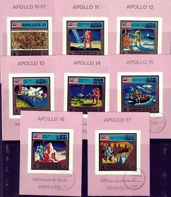 👉 AJMAN (UAE) 1973 SPACE - APOLLO 11-17 X 8 S/S - CTO • $1.30