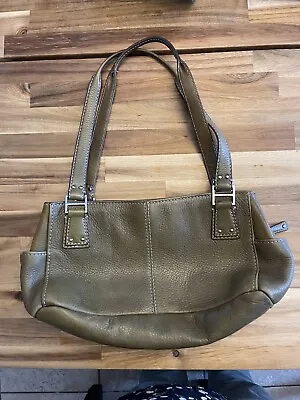 FOSSIL Hunter Green Leather Shoulder Bag Satchel Tech Tote Purse Handbag 15”x 8” • $29.99