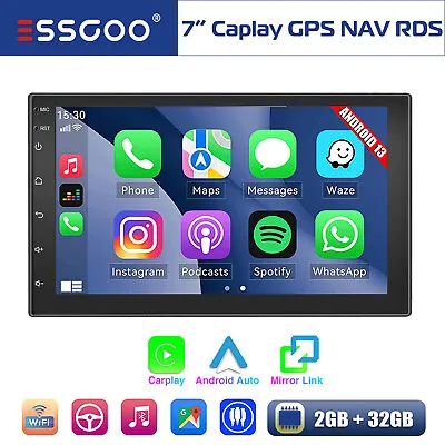 2 DIN 7  Android 13 Carplay Stereo Android Auto Radio Touch Screen GPS NAV 2+32G • $70.45