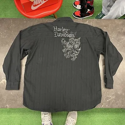 Harley Davidson Button Down Shirt Mens 2X XXL Long Sleeve Embroidered Logo Biker • $47