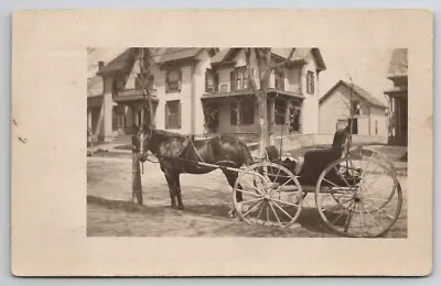 RPPC Horse Looking At Camera Lovely Carriage Victorian House Postcard B26 • £19.41