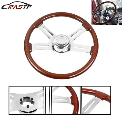 18  Wood Steering Wheel Chrome 4 Spoke For Freightliner Kenworth Peterbilt Volvo • $127.49