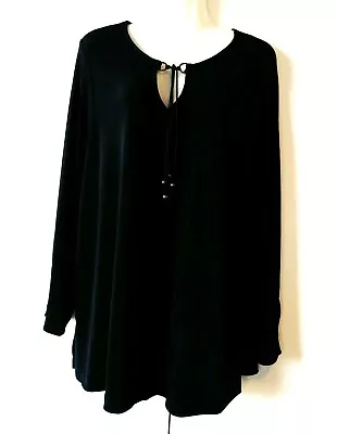 Vintage Christina Hope Black 3/4 Sleeve Tie Keyhole Slinky Top Plus Size 1x • $34.99