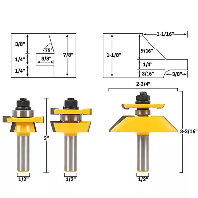 3pcs 1/2  Shank Raised Panel Cabinet Door Router Bit Woodwork Milling Cutter Set • £47.76