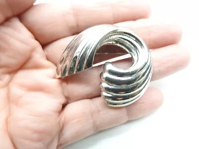 Silver Tone Textured Metal Curl Brooch Vintage • $8.42