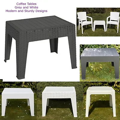 Garden Coffee Table Sun Lounger Plastic Side Tables White Grey Outdoor Indoor • £12.99